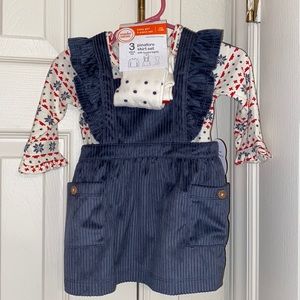 3 Piece Matching Set Overalls, Shirt, Stockings 3-6months